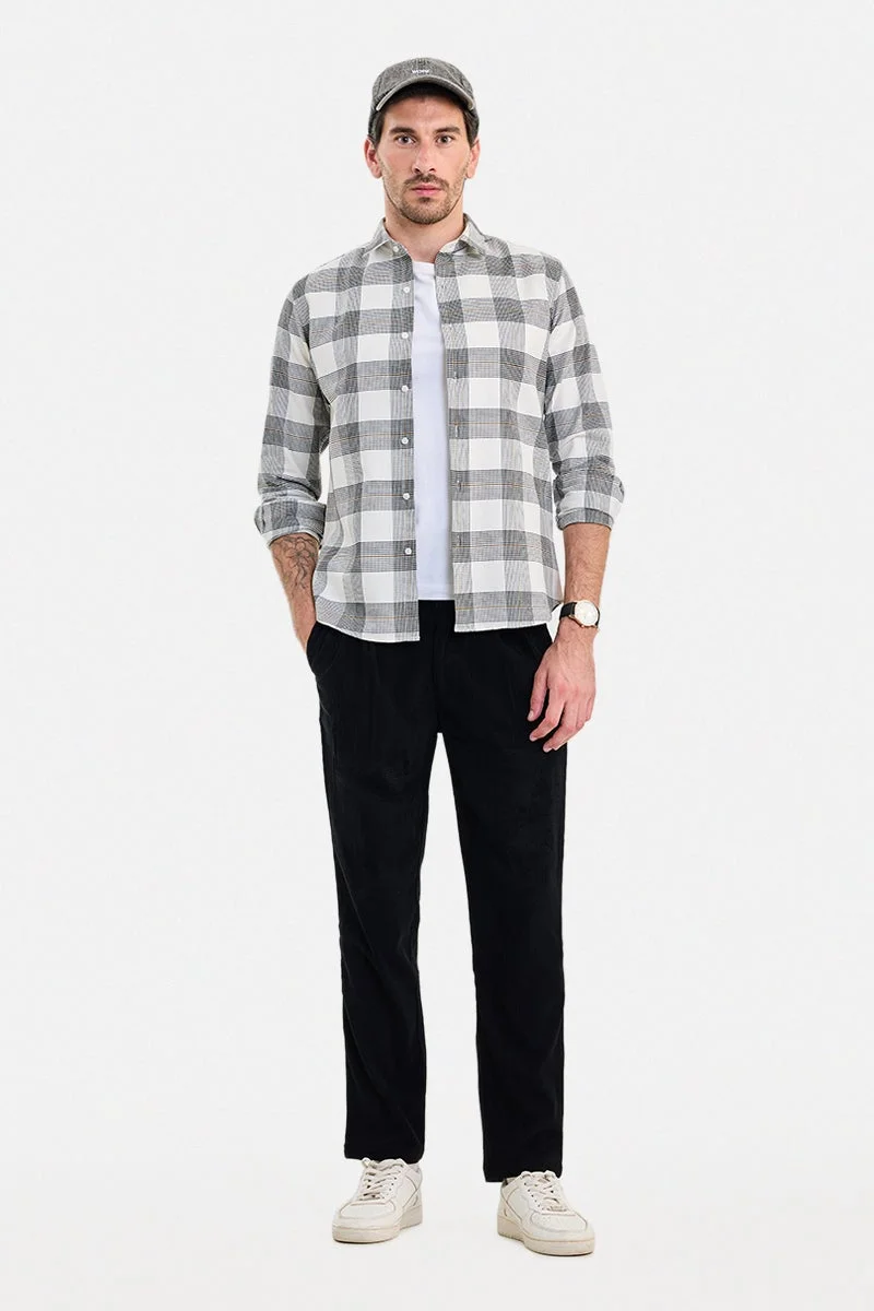 سنيتش Brown Checkered Long Sleeve Slim Fit Shirt