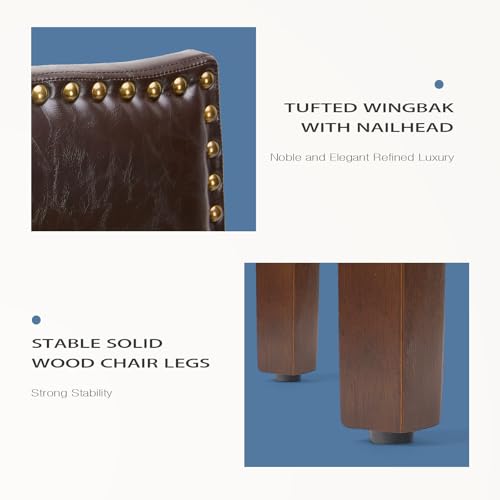 DUMOS Dining Chairs Set of 6, Moden PU Leather Kitchen Table Chairs with Wooden Legs and Padded Seat for Dining Room/Kitchen/Living Room/Restaurant, Brown - Image 5