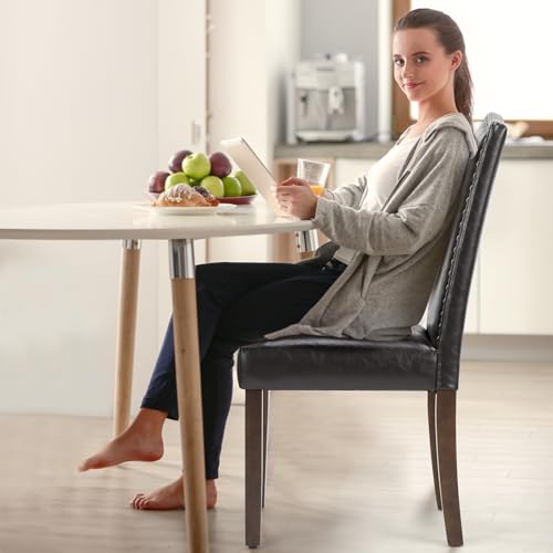 DUMOS Dining Chairs Set of 6, Moden PU Leather Kitchen Table Chairs with Wooden Legs and Padded Seat for Dining Room/Kitchen/Living Room/Restaurant, Brown - Image 2