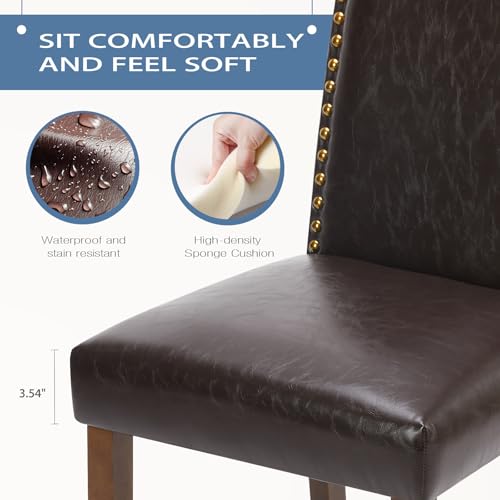 DUMOS Dining Chairs Set of 6, Moden PU Leather Kitchen Table Chairs with Wooden Legs and Padded Seat for Dining Room/Kitchen/Living Room/Restaurant, Brown - Image 3