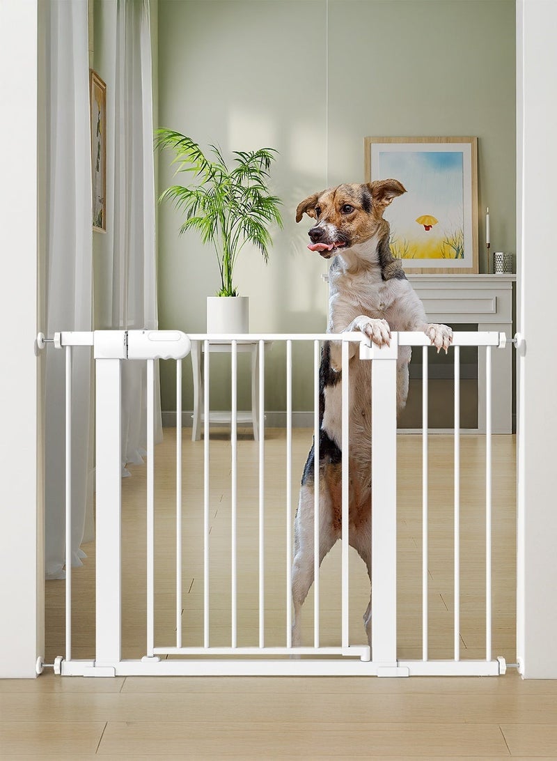 BabyBond Baby Gate for Stairs Doorways, Fits Openings 69CM to 109CM Wide, Auto Close Extra Wide Dog Gate for House, Pressure Mounted Easy Walk Through Pet Gate with Door, White - Image 1
