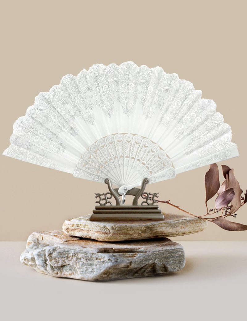 EOSAU Handheld Chinese Folding Fan Hand Fans for Women Foldable Bulk for Party Wedding Church Dancing (White-No Gold) - Image 3