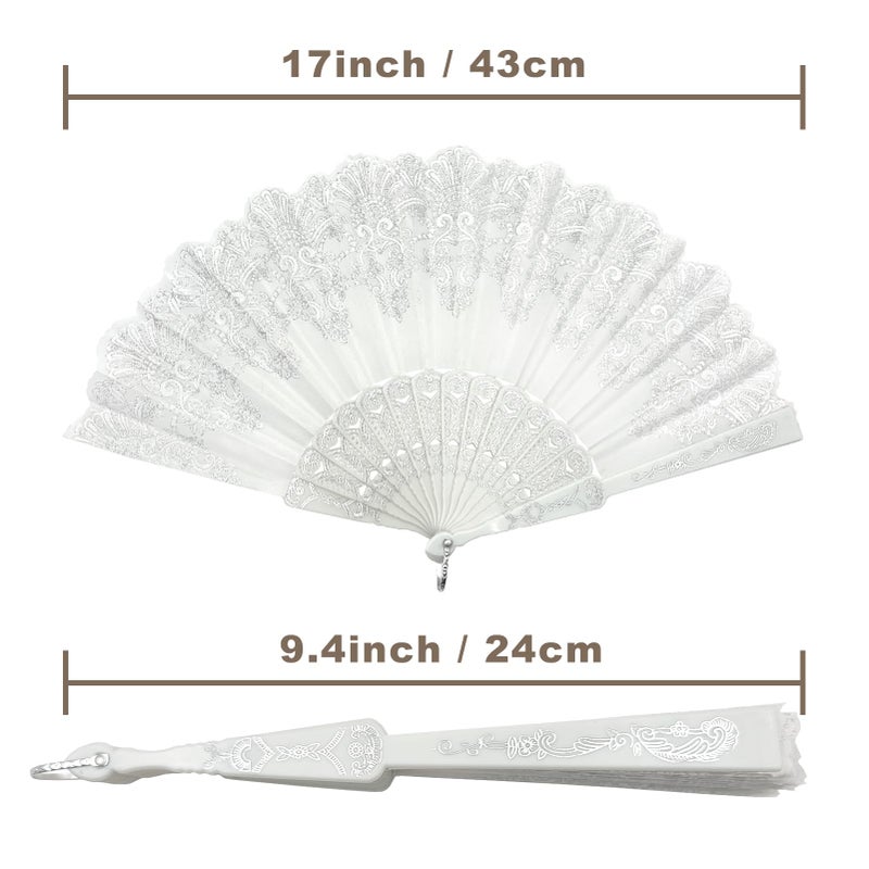EOSAU Handheld Chinese Folding Fan Hand Fans for Women Foldable Bulk for Party Wedding Church Dancing (White-No Gold) - Image 4