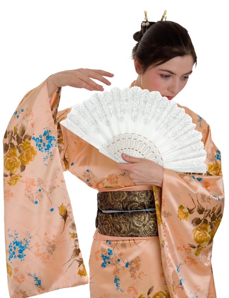 EOSAU Handheld Chinese Folding Fan Hand Fans for Women Foldable Bulk for Party Wedding Church Dancing (White-No Gold) - Image 5