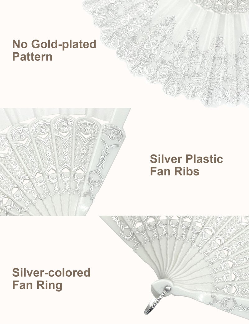 EOSAU Handheld Chinese Folding Fan Hand Fans for Women Foldable Bulk for Party Wedding Church Dancing (White-No Gold) - Image 2