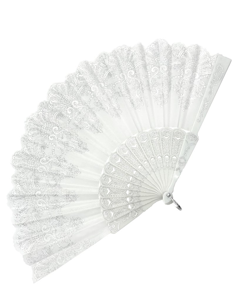 EOSAU Handheld Chinese Folding Fan Hand Fans for Women Foldable Bulk for Party Wedding Church Dancing (White-No Gold) - Image 1