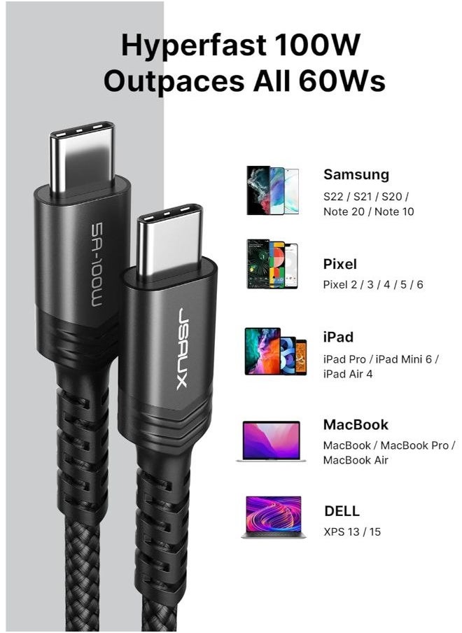 JSAUX JSAUX USB C to USB C Cable 100W/5A [1-Pack 6.6ft], QC 4.0/USB PD Type-C Fast Charging Cord Compatible with MacBook Pro/Air M2, iPad Pro 12.9/iPad Air/Mini 6 Samsung Galaxy S23 S22 S21 Black ( 2M )  - Image 5