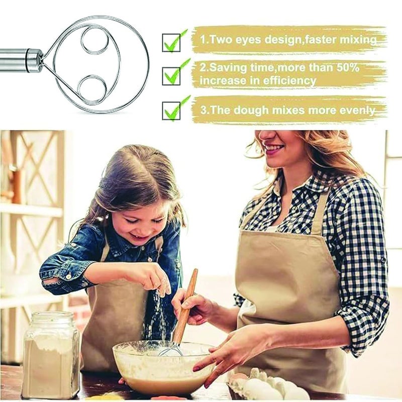 Avenn Avenn Premium Stainless Steel Dutch Whisk Dough Whisk Hand Mixer Artisan Blender for Egg Bread Cake Pastry Pizza Dough Perfect Baking Tool WHISKING TIRRING Kitchen Tools - Image 2