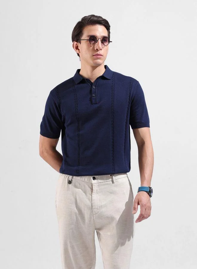 شركة المرآب الهندية Men Slim Fit Textured Polo Neck Half Sleeves T-Shirt