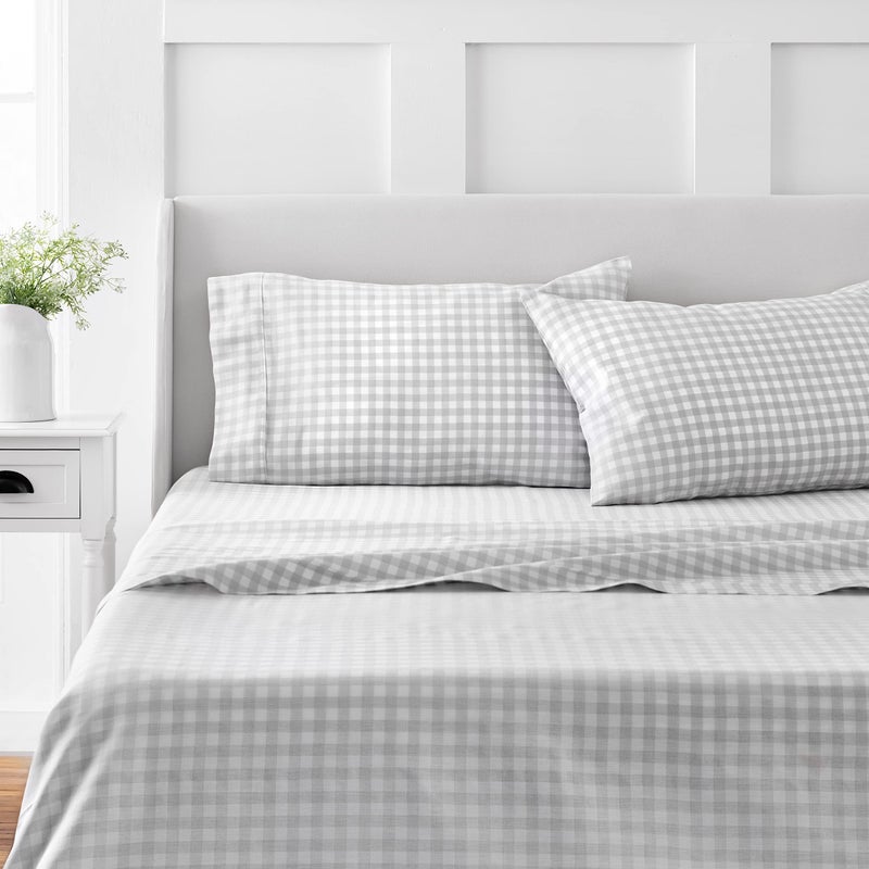 Martha stewart MARTHA STEWART 100 Cotton Queen Sheet Set  4 Piece Soft Smooth Durable Easy Care 16 Deep Pocket Sheets Sateen Sheets 1 Flat 1 Fitted 2 Pillowcases Light Grey 