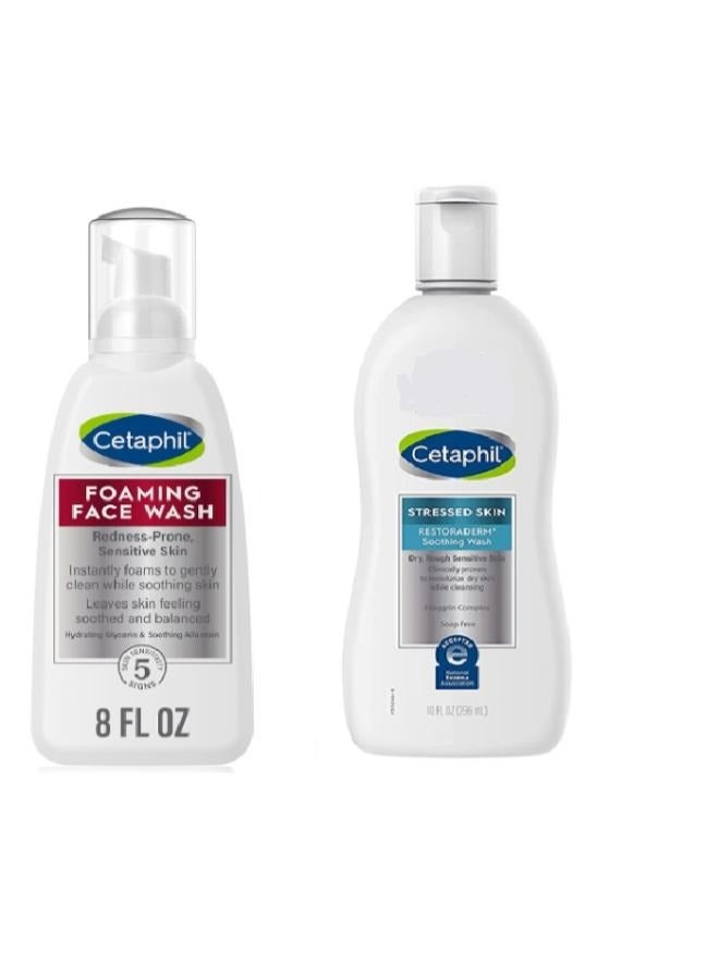 Cetaphil Restoraderm Soothing Wash 296ml And Redness Control Daily Foaming Face Wash, 8.0 fl oz 237ml 296+237mlml - Image 1