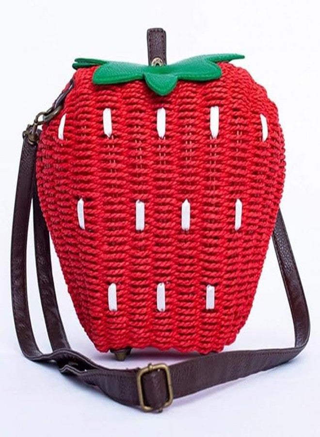 123Arts Women's Strawberry Fruit Weave Shoulder Bag Messenger Bag Beach Bag Purse, Red, 21*18cm - Image 2