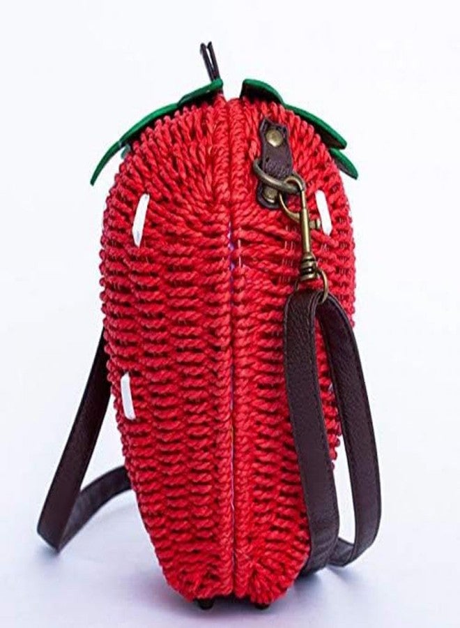123Arts Women's Strawberry Fruit Weave Shoulder Bag Messenger Bag Beach Bag Purse, Red, 21*18cm - Image 3