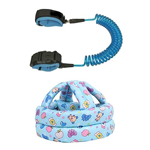 Safe-O-Kid® Combo- 1 Wrist Link, Adjustable Strap Safety Link for Baby with 1 Baby No Bumps Safety Cotton Helmet Head Protection Cushion Bumper, Headguard - Assorted - Image 1