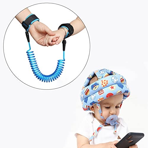 Safe-O-Kid® Combo- 1 Wrist Link, Adjustable Strap Safety Link for Baby with 1 Baby No Bumps Safety Cotton Helmet Head Protection Cushion Bumper, Headguard - Assorted - Image 2