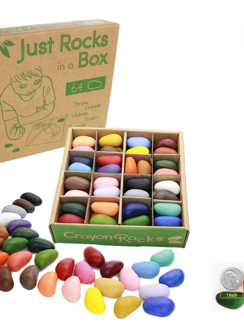 Crayon Rocks أقلام شمعية صخرية فقط في علبة، 32 لون، أقلام ثلاثية القاعدة مصممة لتطوير الكتابة لدى الأطفال والرضع، نشاط ممتع وتعليمي، نشاط إبداعي، 2 من كل لون - 64 قطعة - Image 1
