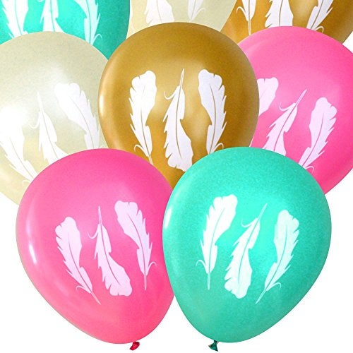 Nerdy Words Feather Latex Balloons (16 pcs) for Tribal Boho Parties by Nerdy Words (Pink, Ivory, Gold, Aqua) - Image 2