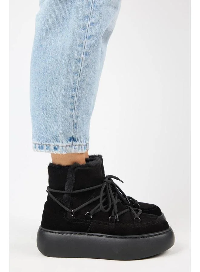 Haven Women's Genuine Leather Lace-Up Fur-Lined Black Boot.