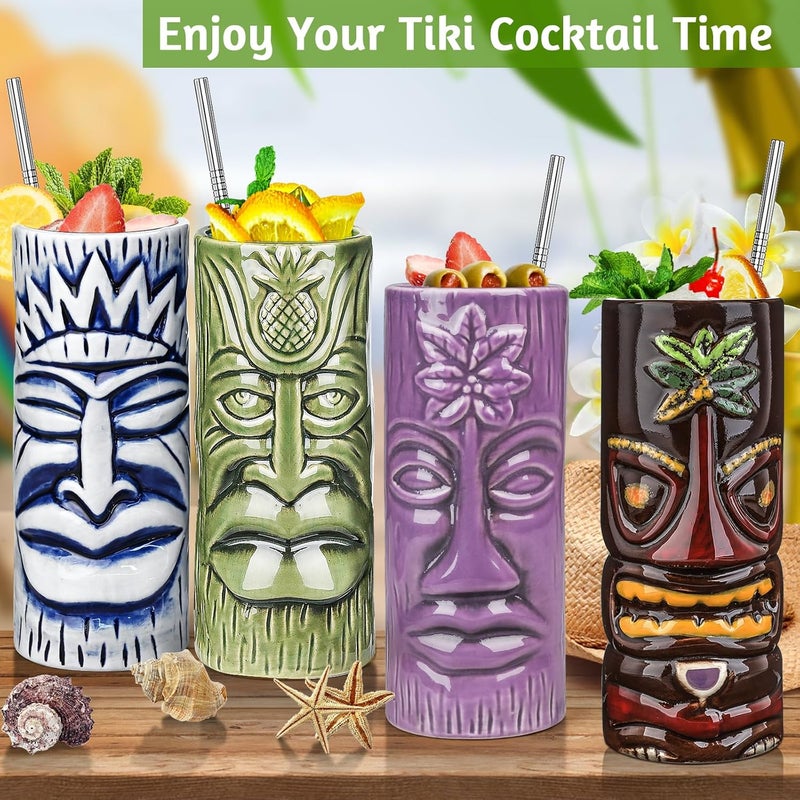 SuproBarware Tiki Mugs Set of 12  Large Cocktail Tiki Glasses Hawaiian Party Cute Exotic Cocktail Glasses Hawaiian Ceramic Mug - Image 3