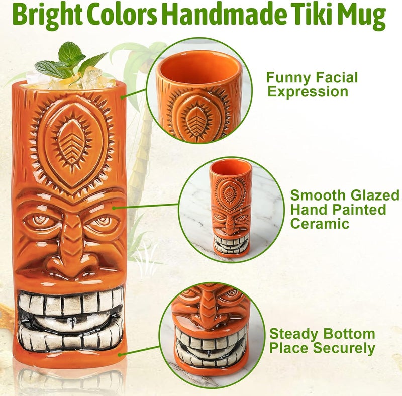 SuproBarware Tiki Mugs Set of 12  Large Cocktail Tiki Glasses Hawaiian Party Cute Exotic Cocktail Glasses Hawaiian Ceramic Mug - Image 2