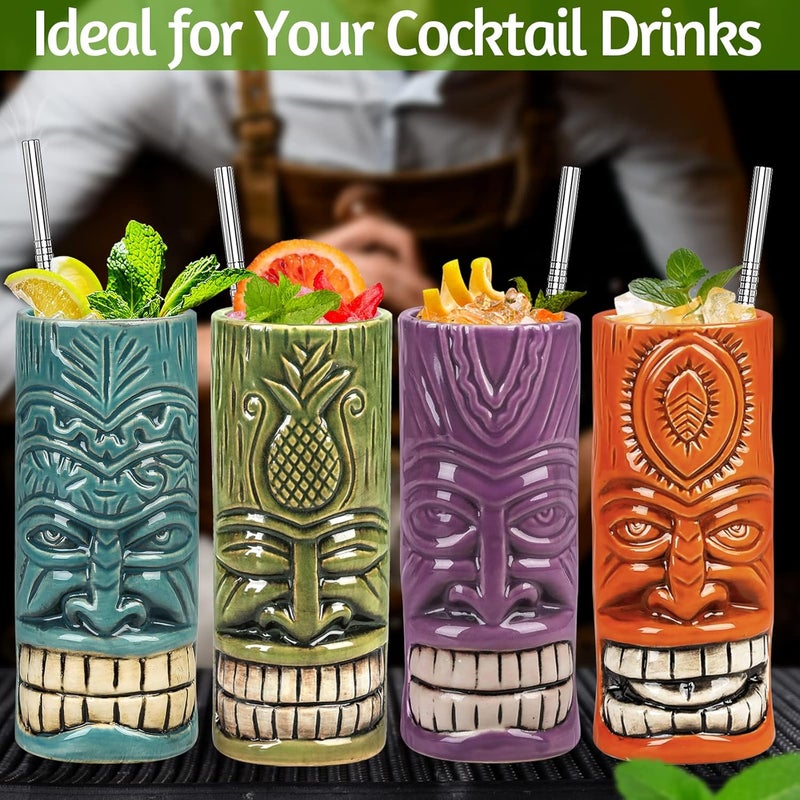 SuproBarware Tiki Mugs Set of 12  Large Cocktail Tiki Glasses Hawaiian Party Cute Exotic Cocktail Glasses Hawaiian Ceramic Mug - Image 4