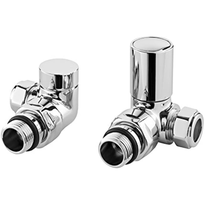 HT321 | MODERN BATHROOM CORNER RADIATOR VALVE, 70MM X 68MM, CHROME, SILVER