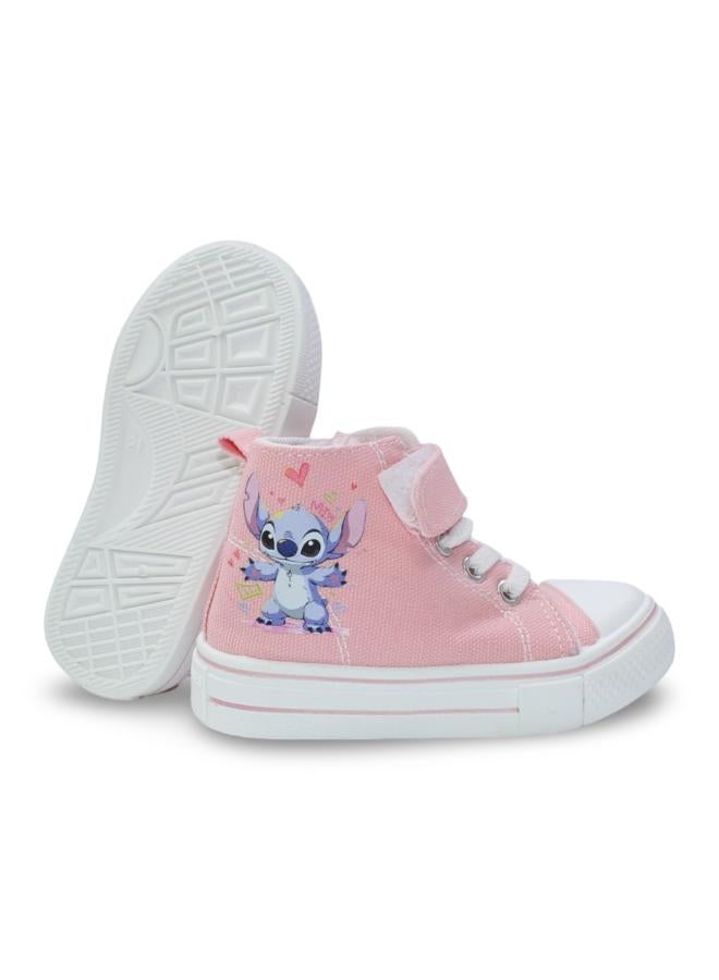 Baby Girls Canvas Half Boots – Pink with Stitch Print - Image 3