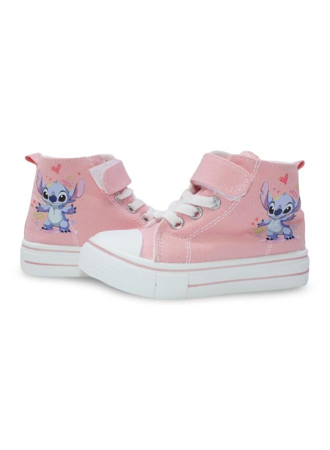 Baby Girls Canvas Half Boots – Pink with Stitch Print - Image 2