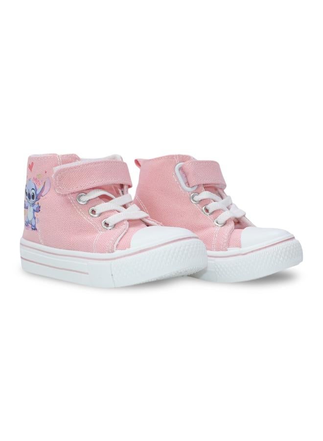 Baby Girls Canvas Half Boots – Pink with Stitch Print - Image 1