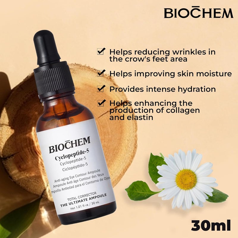 BIOCHEM Cyclopeptide5 AntiAging Eye Contour Ampoule Firming Hydrating Serum with Hyaluronic Acid UnderEye Treatment Reduces Bags Fine Lines Crows Feet 101 fl oz 30 mL - Image 4