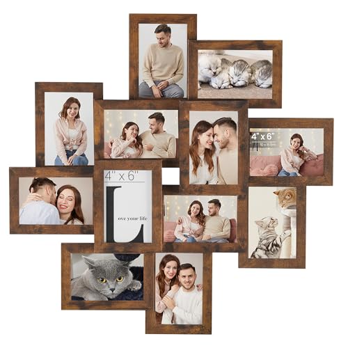 SONGMICS 4x6 Collage Picture Frames, 12-Pack Photo Collage Frame for Wall Decor, Glass Front, Assembly Required, Rustic Brown URPF022X01 - Image 1