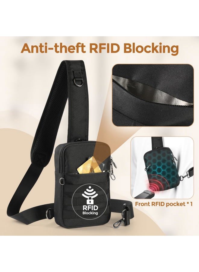 VADOO Small Sling Bag for Men, Tactical Crossbody Bag with Zipper Lock, RFID and Molle System for Travel Work Outdoor - Image 2
