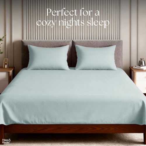 haus & kinder Bedsheet King Size, 300 TC Cotton Sateen Weave, Flat Bedsheet for King Size Bed, Silky Smooth (Spring Mint, 108x108) - Image 2