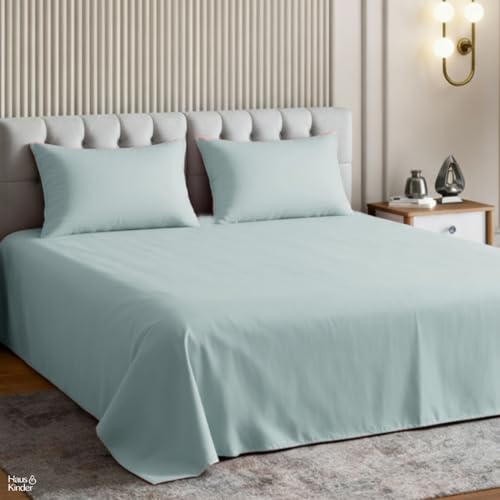 haus & kinder Bedsheet King Size, 300 TC Cotton Sateen Weave, Flat Bedsheet for King Size Bed, Silky Smooth (Spring Mint, 108x108) - Image 1