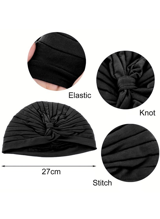 GUSGU 6pcs Turbans for Women Stretch Slouchy Head Beanie Cover Pre-Tied Knot Twisted Pleated Headwrap Headwear, Polyester Assorted Colors - Image 2