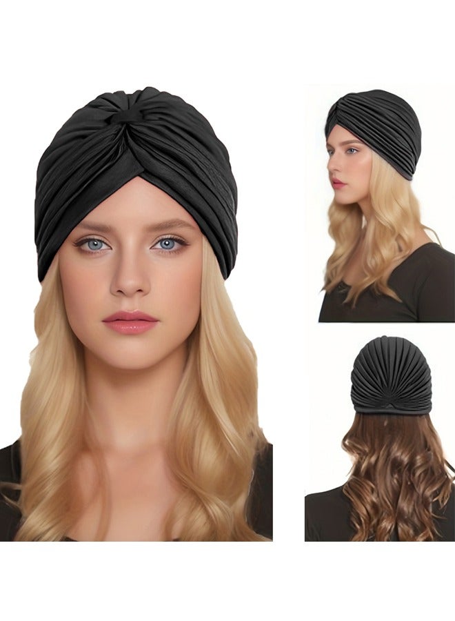 GUSGU 6pcs Turbans for Women Stretch Slouchy Head Beanie Cover Pre-Tied Knot Twisted Pleated Headwrap Headwear, Polyester Assorted Colors - Image 3