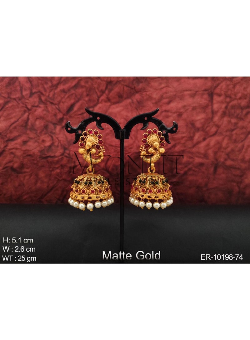 Matte Gold Peacock Bell Earrings