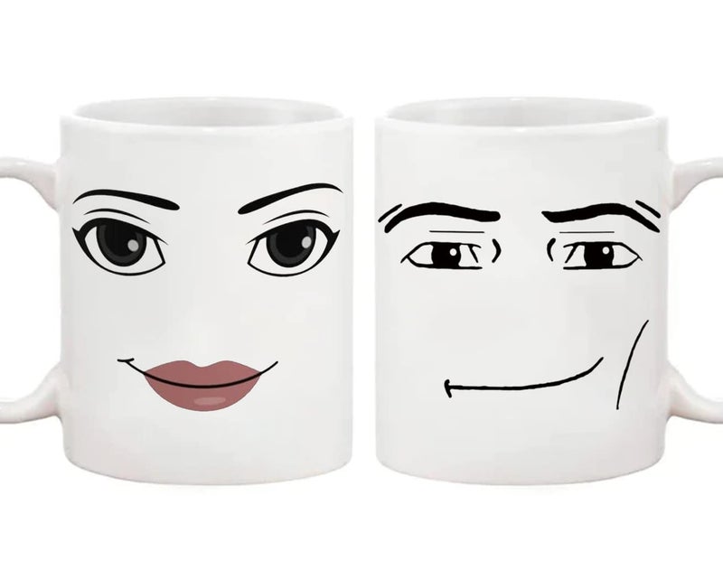 Fonhark Funny Gamer Mug Set MAN WOMAN Face Mugs Birthday Gift 11 Oz White Novelty Coffee Cup Pack of 2