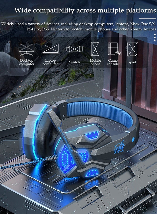 DUNISO Luminous Gaming Headset PC Headset for PS5, PS4 Pro, PC, Mac, Laptop,Switch, Xbox Series, Wired Over-Ear Gaming Headphones with 3D Surround Sound High Sensitivity Noise Cancelling Microphone 3.5MM Audio Jack - Image 2