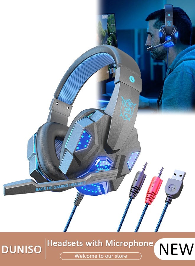 DUNISO Luminous Gaming Headset PC Headset for PS5, PS4 Pro, PC, Mac, Laptop,Switch, Xbox Series, Wired Over-Ear Gaming Headphones with 3D Surround Sound High Sensitivity Noise Cancelling Microphone 3.5MM Audio Jack - Image 1