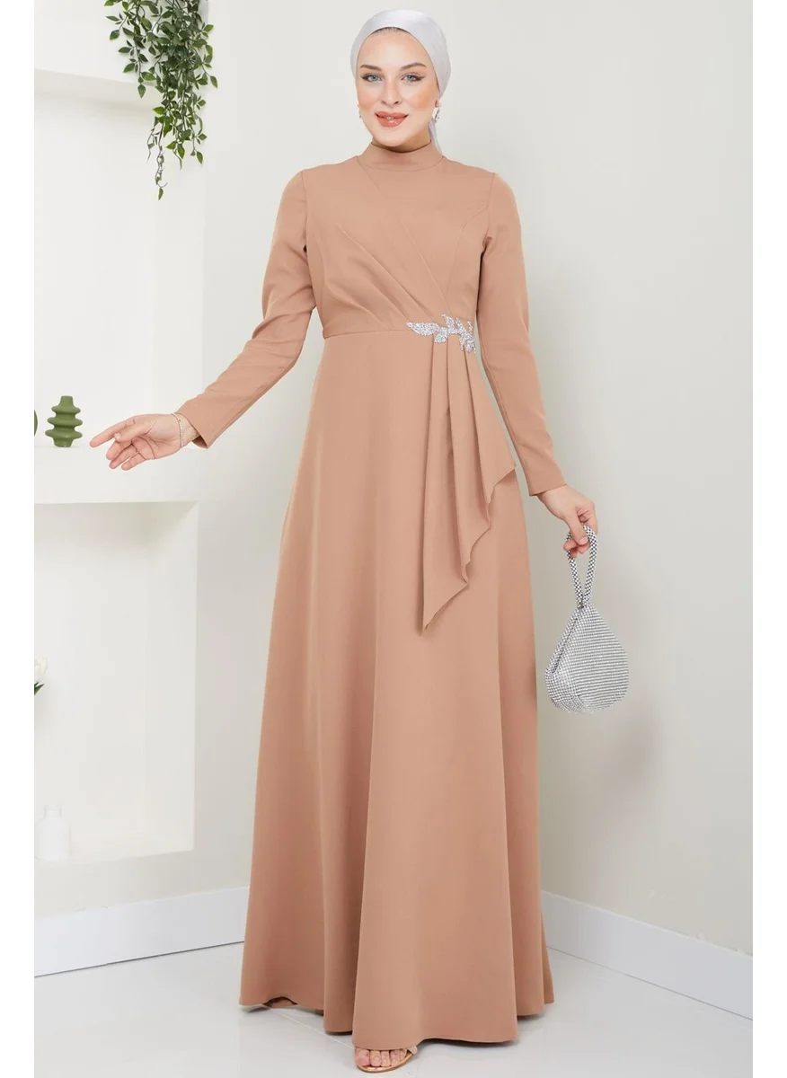 Esilanur Rana Hijab Evening Dress Caramel