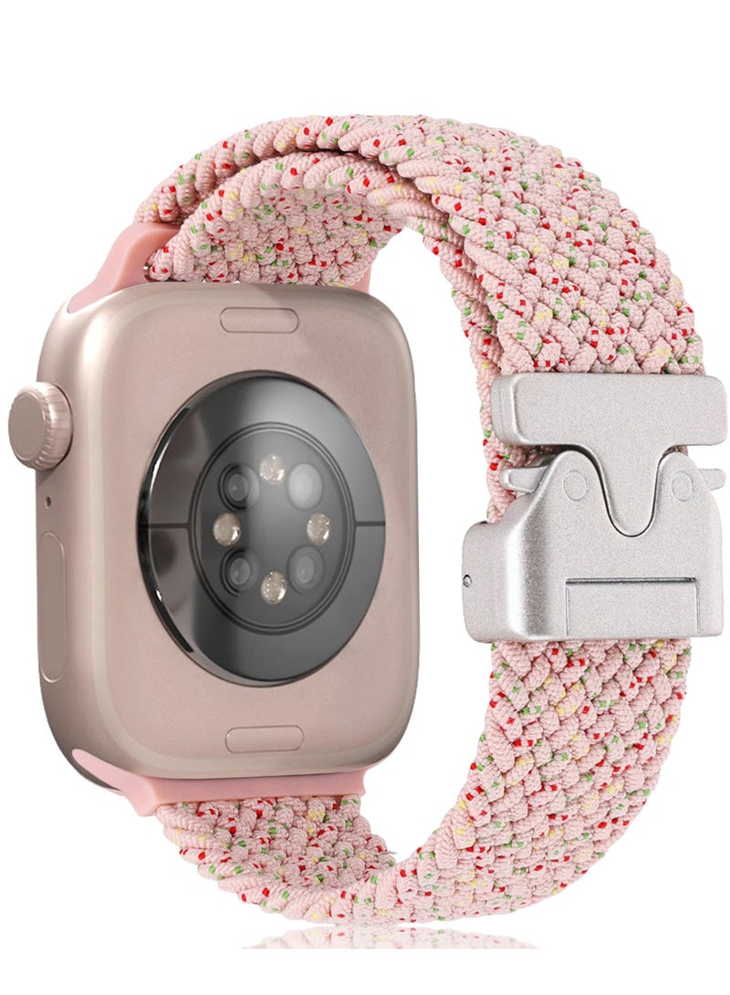 SZOXST Compatible for Apple Watch Band 42mm 41mm 40mm 38mm Elastic Nylon Braided Secure & Comfortable Stretchy Strap for Women Men,Parachute Buckle Bands for iWatch Series 11 10 9 8 7 6 5 4 3 SE Starlight Pink - Image 1