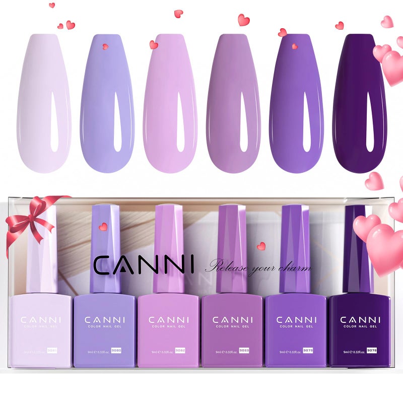CANNI 6Pcs 9ml HemaFree Purple Gel Polish Set Dark and Light Colors Soak Off LED Nail Gel Manicure Kit for DIY at Home Salon Gifts for Women Girls