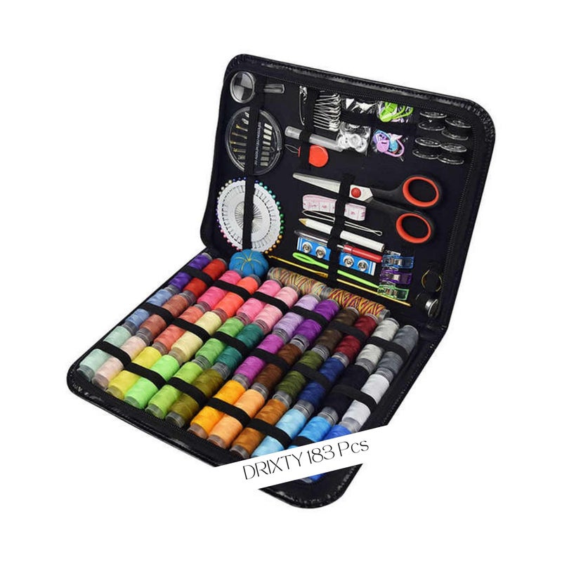 DRIXTY DRIXTY 183Pcs Portable Sewing Kit Essential Sewing Supplies and Accessories Includes 38 Thread Spools Scissors Needles Tape Measure for DIY Adults Beginners Emergencies Travel and Home Use 