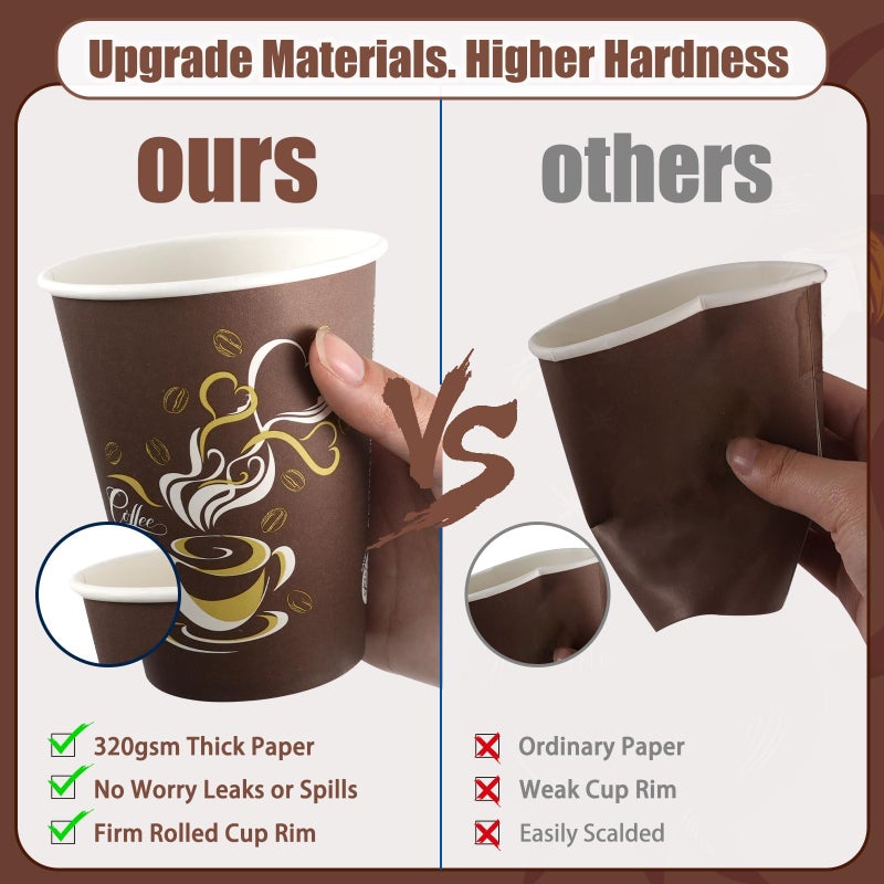 CUPLOOV 300pcs 12oz Disposable Coffee Cups Bulk Thickened Paper Coffee Cups for Hot Beverage, Cafes, Offices, Homes, Parties, Picnic Travel, Winter Christmas Holiday Indoor & Outdoor Activities, Brown - Image 3