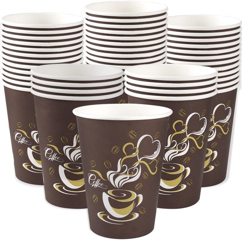 CUPLOOV 300pcs 12oz Disposable Coffee Cups Bulk Thickened Paper Coffee Cups for Hot Beverage, Cafes, Offices, Homes, Parties, Picnic Travel, Winter Christmas Holiday Indoor & Outdoor Activities, Brown - Image 1