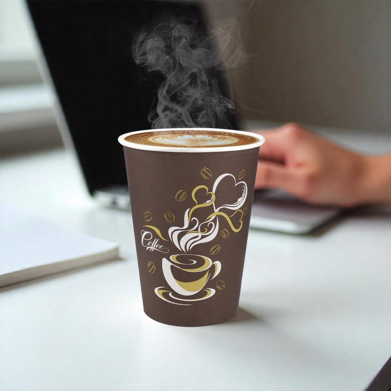 CUPLOOV 300pcs 12oz Disposable Coffee Cups Bulk Thickened Paper Coffee Cups for Hot Beverage, Cafes, Offices, Homes, Parties, Picnic Travel, Winter Christmas Holiday Indoor & Outdoor Activities, Brown - Image 4