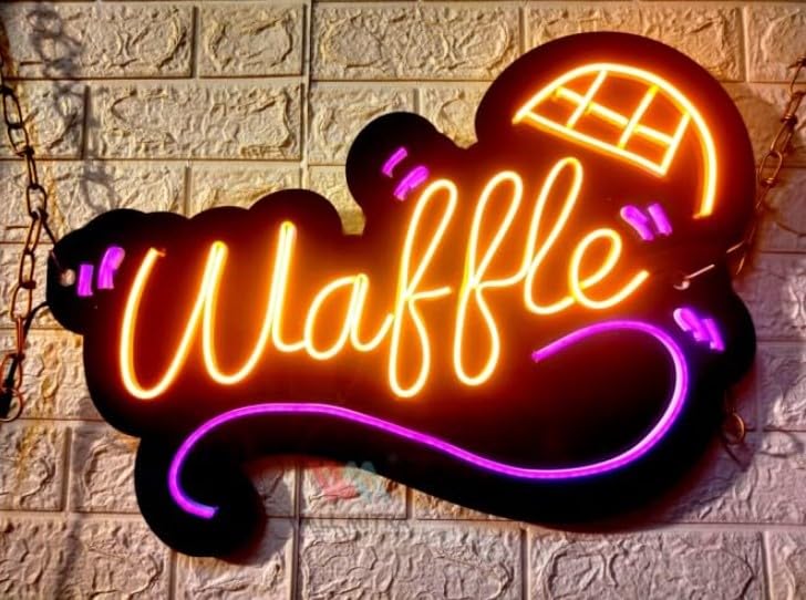 Wall Mitra SG PRINT Waffle Black Acrylic Neon Signs for Waffle Shop Wall Decor Wall Hanging Decorative Lights for Wall Decor Neon Lights For Cake Shop Cookie House Christmas Birthday Party Gift12X18 - Image 1