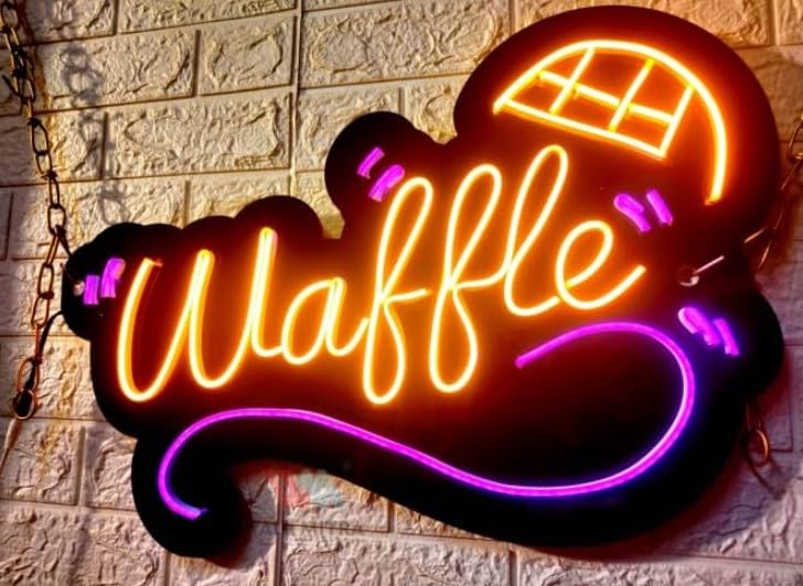 Wall Mitra SG PRINT Waffle Black Acrylic Neon Signs for Waffle Shop Wall Decor Wall Hanging Decorative Lights for Wall Decor Neon Lights For Cake Shop Cookie House Christmas Birthday Party Gift12X18 - Image 3