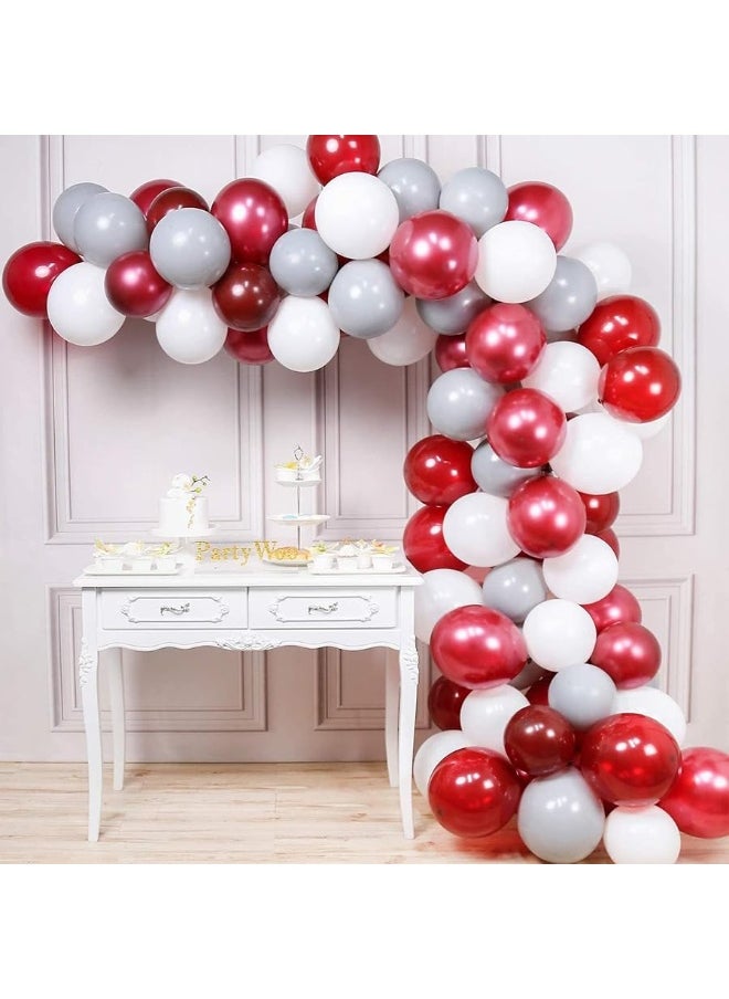 PartyWoo - PartyWoo Burgundy Gray White Balloons, 60 pcs Balloon Pack of Burgundy Balloons Wine Red Balloons Gray Balloons White Balloons for Burgundy Baby Shower Decorations, Memorial Day Decorations - Image 1